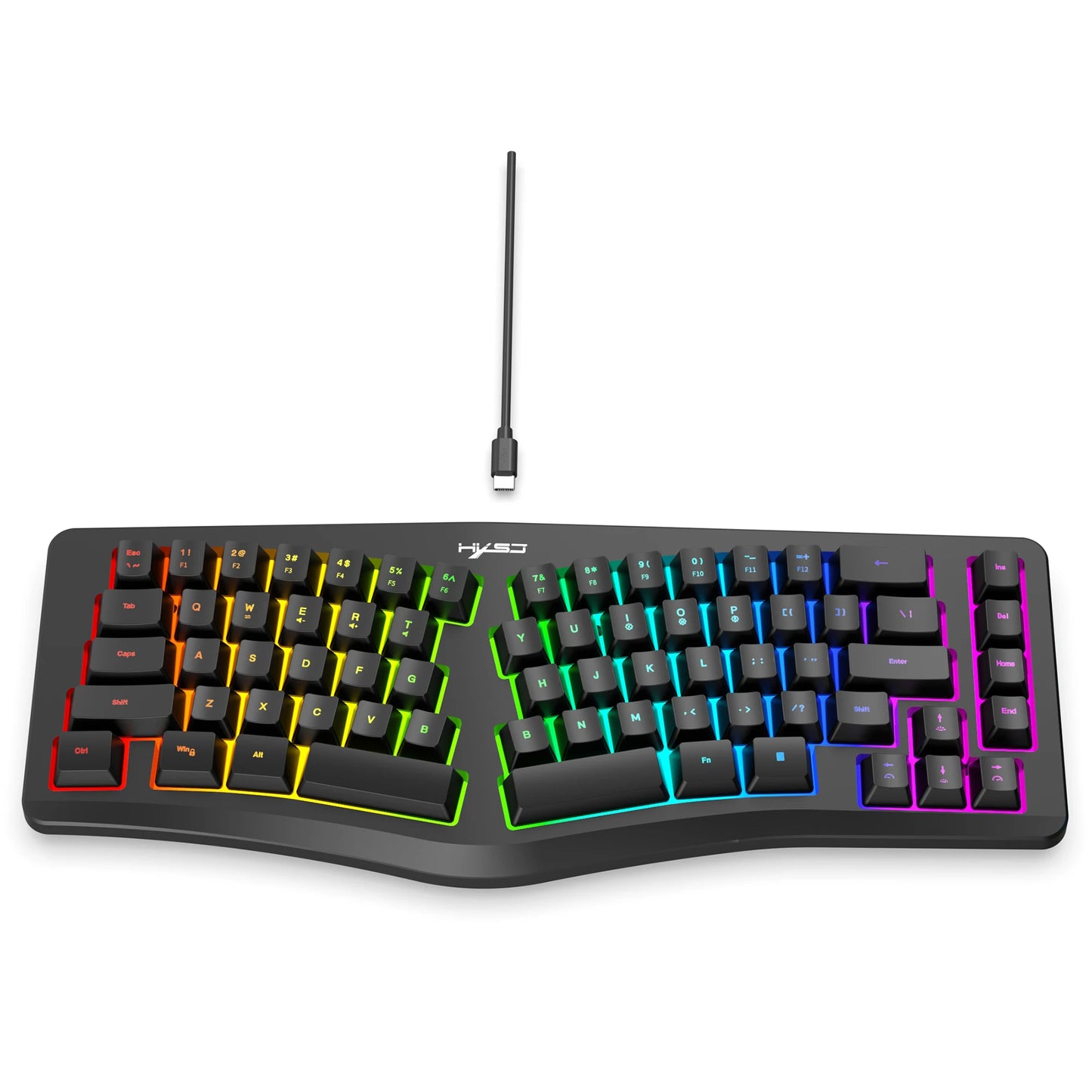 69 Key Wired Ergonomic Gaming Keyboard Keyboard Silent Irregular RGB Backlit Keyboard for Windows Linux Home Office Game PC