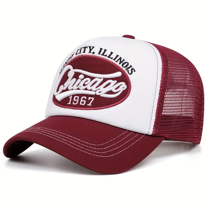 1pc Chicago 1967 Embroidered Letter Baseball Cap - Lightweight, Breathable Mesh Back Trucker Hat