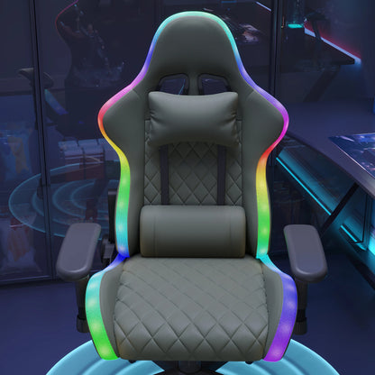 Comanlai Ergonomic Gaming Chair with RGB LED Lights Massage Lumbar Pillow Adjustable Recline Height Game Chair for Office Gaming