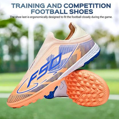 Professional Training TF Soccer Shoes for Men Women Kids PU+Fabric Breathable Wear-Resistant Rubber Sole