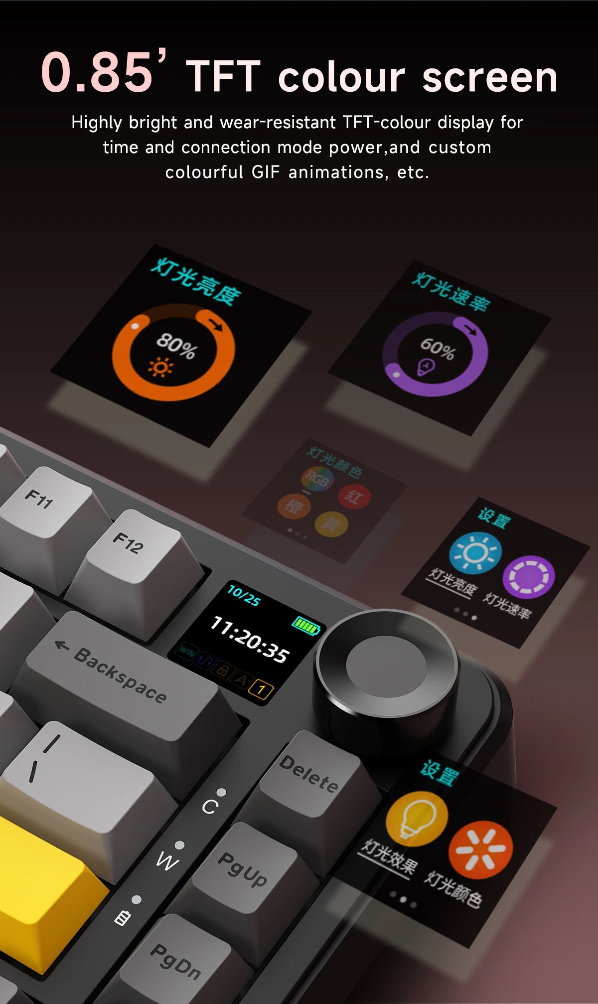 AJAZZ AK820 MAX PLUS Tri-mode TFT Screen Gaming Keyboard 8000mAH dual system hot swap FR4/PC Plate Volume Knob