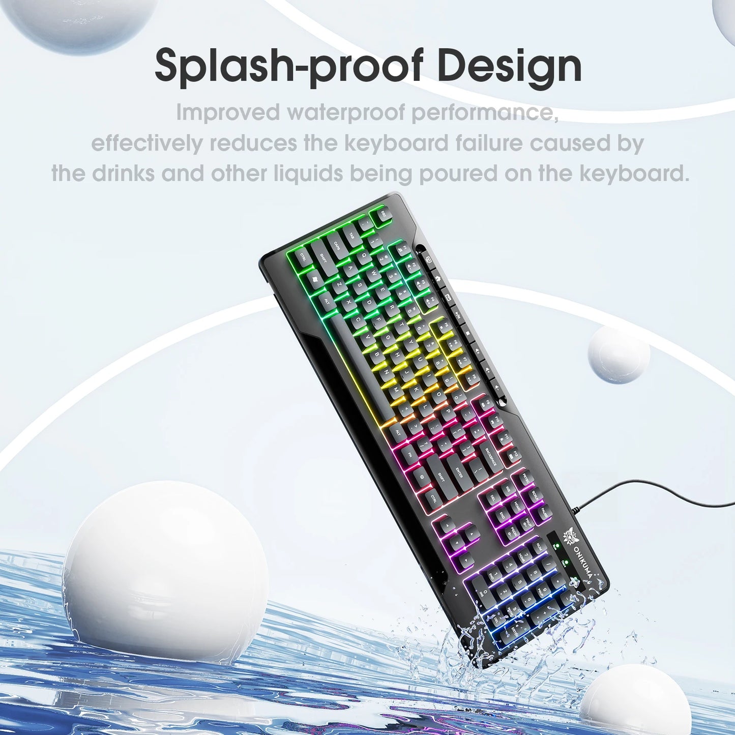 ONIKUMA G32 Wired Gaming Keyboard with RGB Backlit Matte Key Caps 104 Keys Membrane Gaming Keyboards for PC Gamer