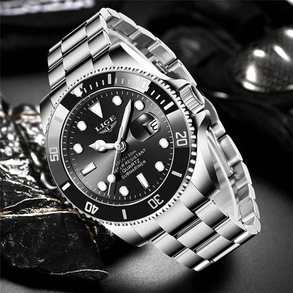 Montre de plongée de luxe pour homme, marque LIGE, étanche 3ATM, avec affichage de la date, montre à quartz sportive