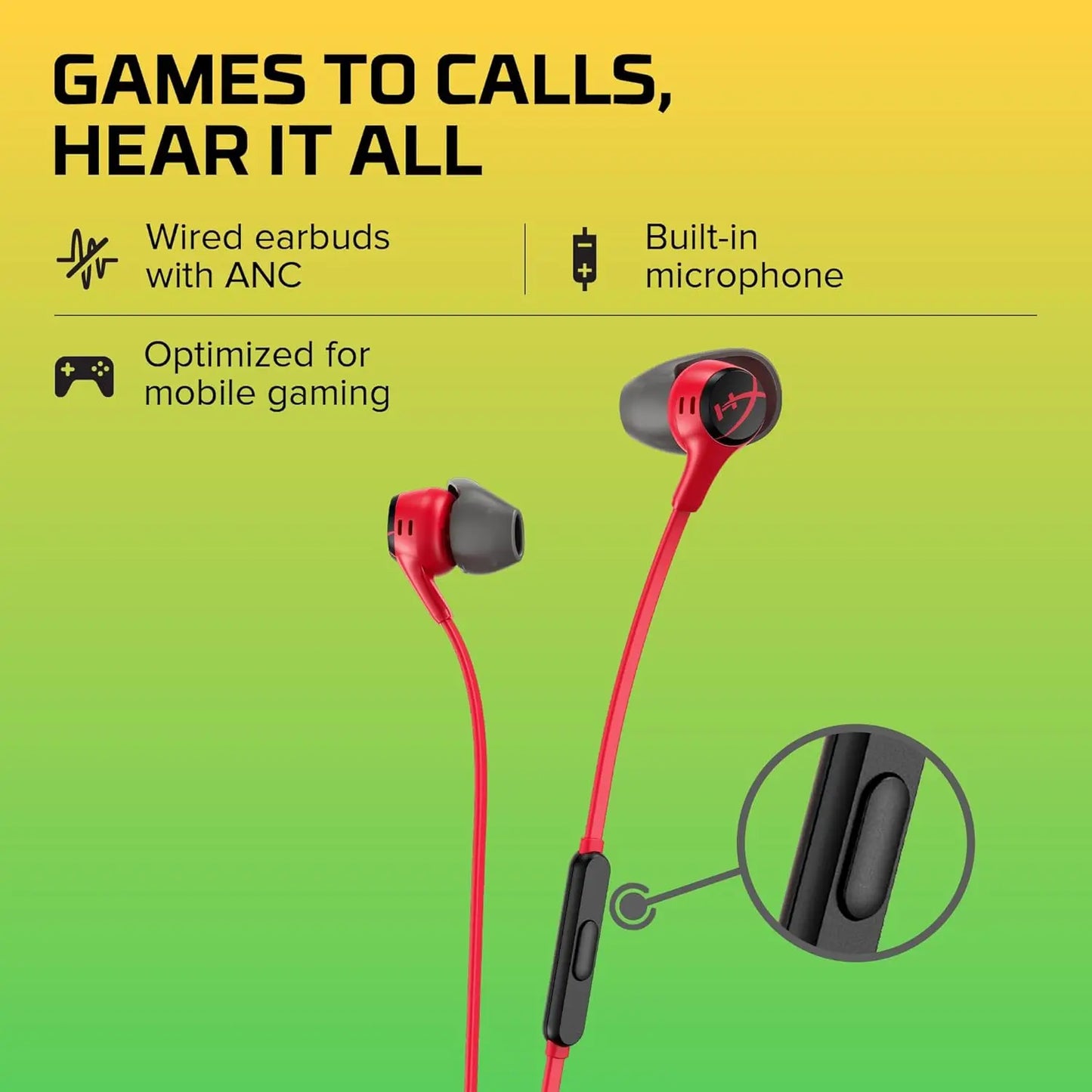 Original HyperX Cloud Earbuds II Wired Gaming Earphone 3.5mm Microphone Multi-Function Button FOR PC Mobile Nintendo Switch
