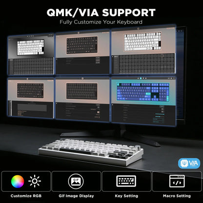 YUNZII AL80 Silver Wireless Mechanical Keyboard, Full Aluminum CNC Custom QMK/VIA Gaming Keyboard, LCD Display Hot Swap Keyboard