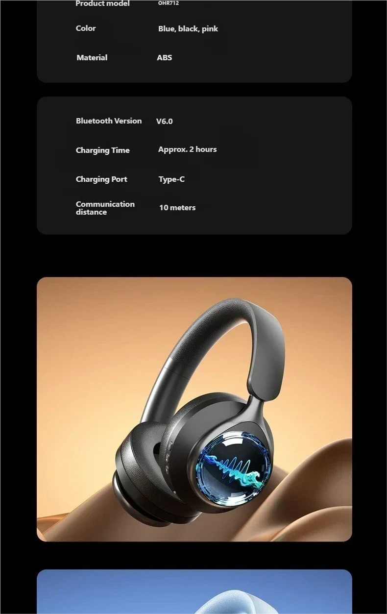 Acer OHR712 Wireless Bluetooth 6.0 Headphones Foldable Over-Ear Headsets with 360° Spatial Sound Effect for Travel Home Office