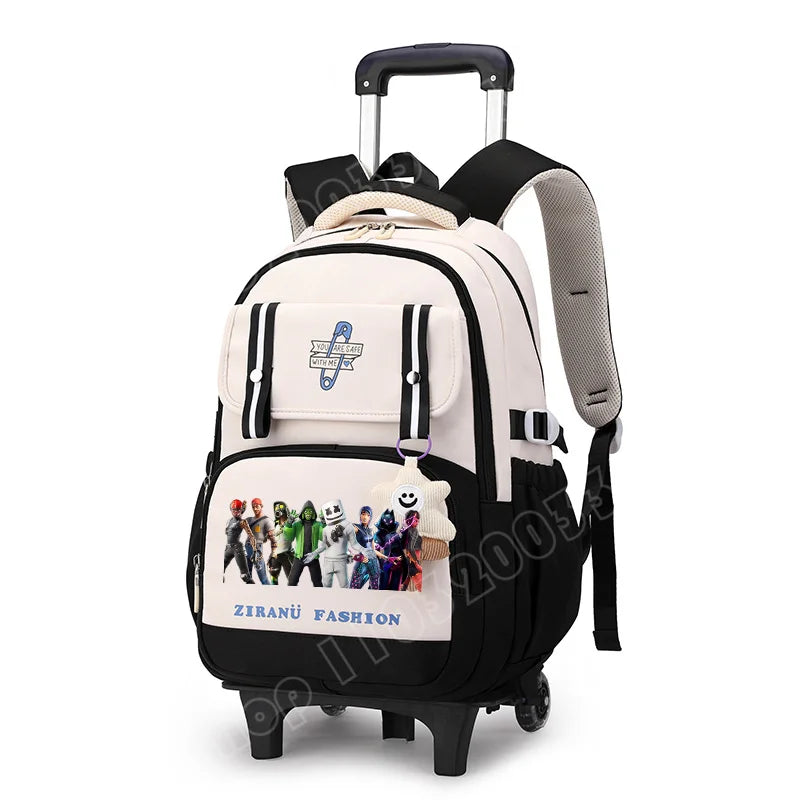 Fortnite Student Rolling Backpack Large Capacity Waterproof Lightweight Design Minimalist Laptop School Bag Casual Travel Bag