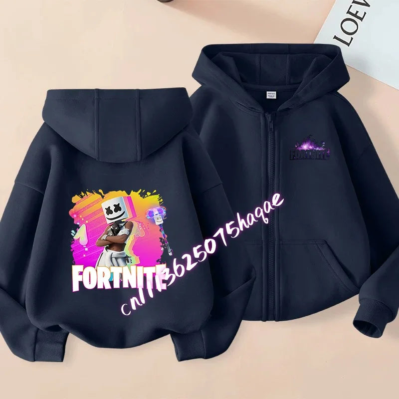 Giacca outdoor per bambini Cartoon FORTNITED per bambina e bambino, felpa cappotto, giacca a vento leggera di alta qualità, giacca autunnale con zip, abbigliamento top