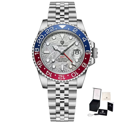 Montre mécanique pour homme Pagani Design GMT – Modèle de luxe avec verre saphir, boîtier en acier inoxydable et lunette en céramique – Montre automatique pour homme, style professionnel