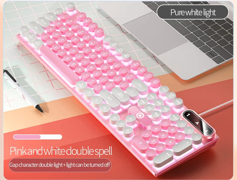 Typewriter Round 104 Keys Gaming Keyboard Wired Keyboard Color Matching Backlit Computer E-sports Peripherals for Desktop Laptop