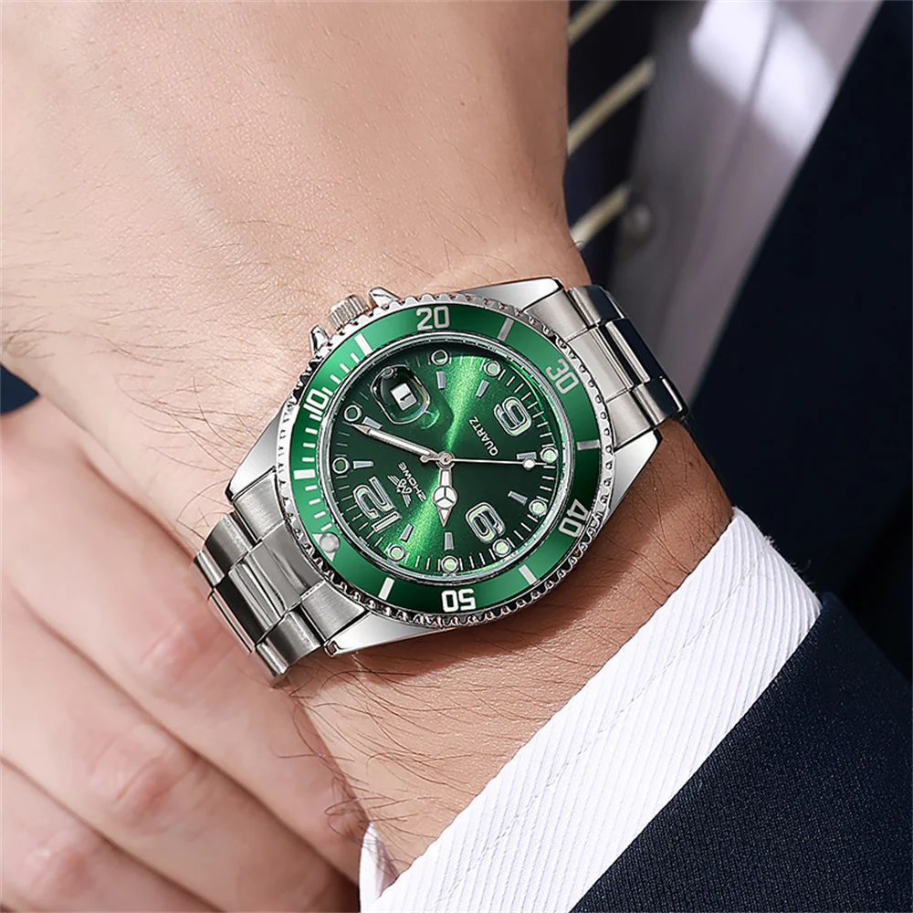 Relojes de lujo para hombre de acero inoxidable – Reloj de cuarzo con indicador de fecha, estilo profesional y deportivo, a la última