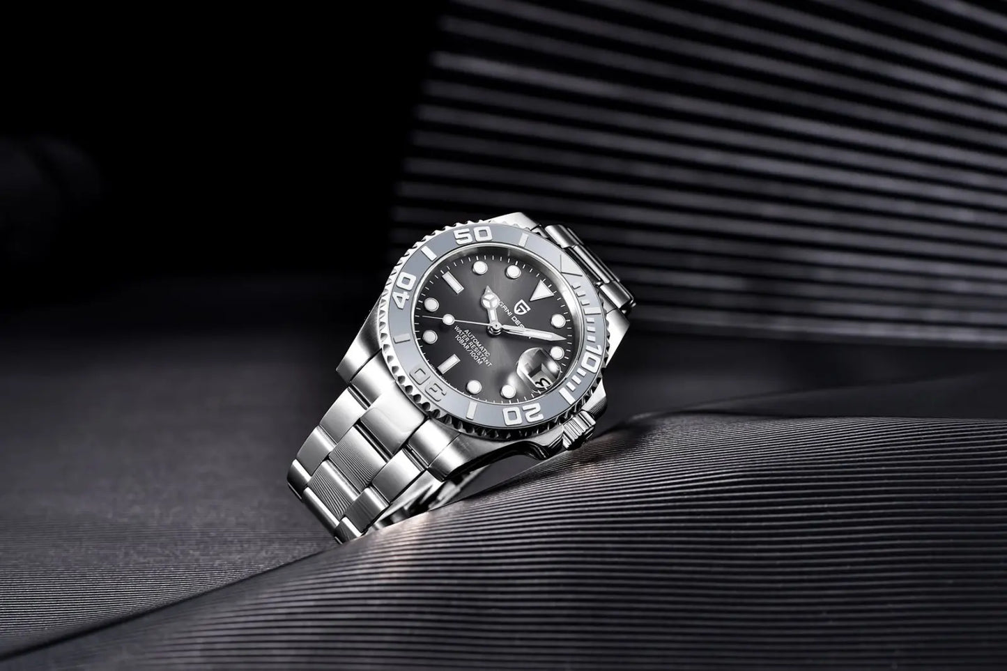 PAGANI DESIGN Automatic Watch Rose Gold Diver Watch 100M Waterproof Luxury Sport Wristwatch Black Rubber Strap Relogio Masculino