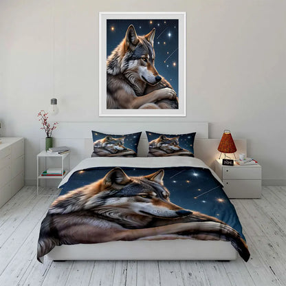 Wolf with starry background Print Bedding Set 1 Duvet Cover 2 Pillowcases for Adult and Children Luxury Gift Full Size