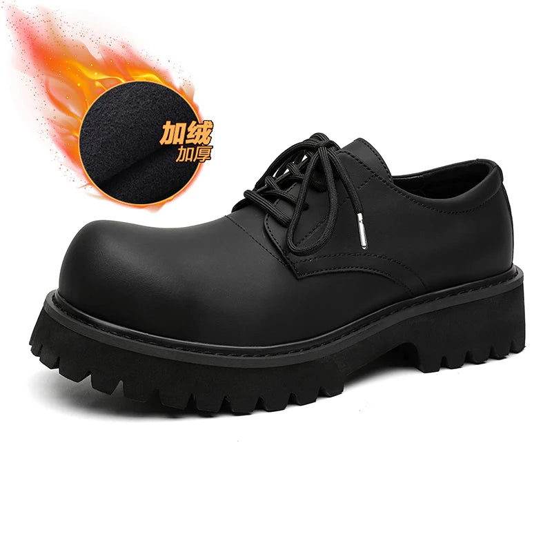 Thick Sole Casual Genuine Leather Dress Shoes Men Platform Heighten Japan Harajuku Korean Streetwear Fashion Shoes White