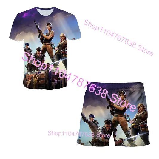 2PCS Suits F-Fortnite Victory 3D T-shirt Shorts Kids Tops Girls Boys Battle Royale Clothes Harajuku Tees Hero Children T-Shirt