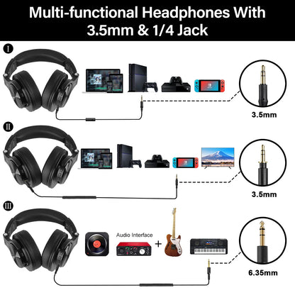 Oneodio Fusion A70 Wired + Wireless Bluetooth 5.2 Headphones For Phone With Mic Over Ear Studio DJ Headphone Recording Headset
