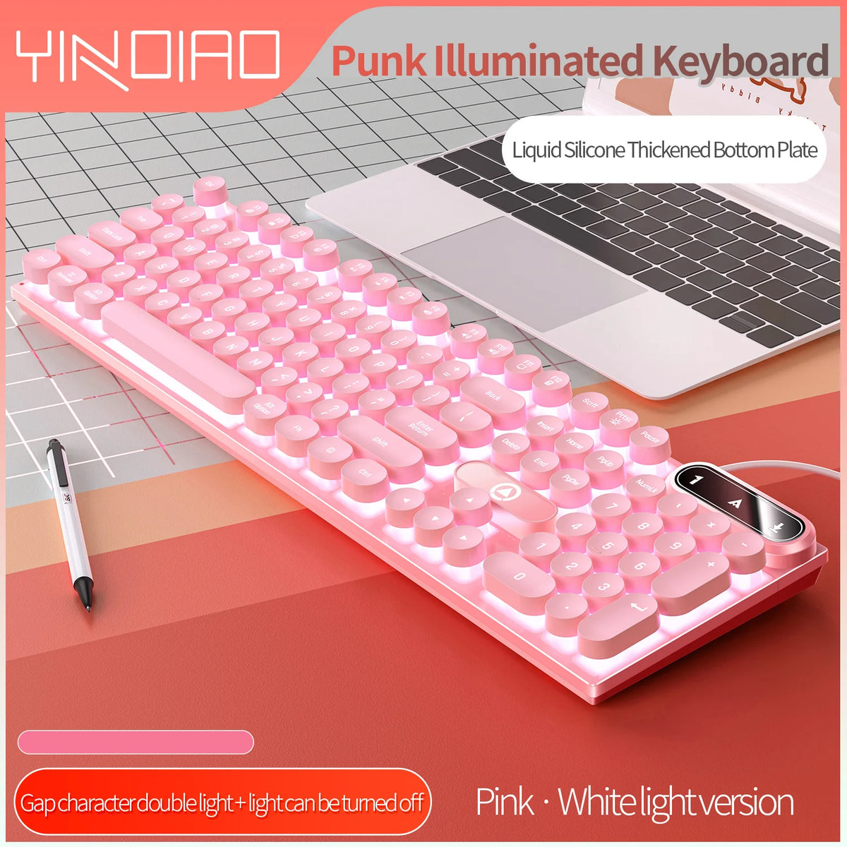 Typewriter Round 104 Keys Gaming Keyboard Wired Keyboard Color Matching Backlit Computer E-sports Peripherals for Desktop Laptop