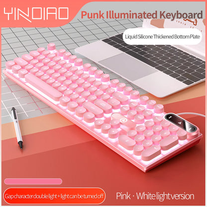 Typewriter Round 104 Keys Gaming Keyboard Wired Keyboard Color Matching Backlit Computer E-sports Peripherals for Desktop Laptop