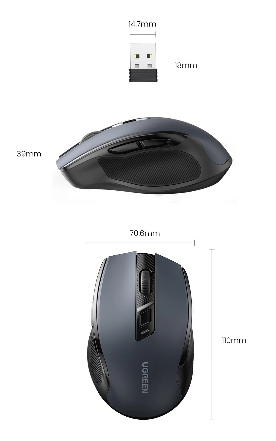 UGREEN Mouse Wireless Ergonomic Mouse 4000 DPI Silent 6 Buttons For MacBook Tablet Laptop Mute Mice Quiet 2.4G Mouse