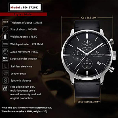 PAGANI DESIGN New 2720K Men Watch VK67 Quartz Wristwatch Multi functional Chronograph Sapphire Glass Waterproof Clock Watch Gift