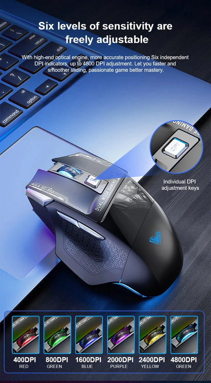 AULA SC550 Wireless Gaming Mouse Dual-mode Rechargeable Luminous Mechanical gaming mouse for Desktop/laptop E-sports USB Mouse