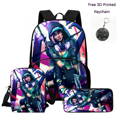 FORTNITE 3Pcs Lightweight Backpack With Front Pocket,Crossbody Bag&Pencil Case For Age 6-10 Boys Girls,Free 3D Printed Keychain