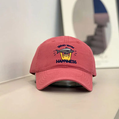 Baseballkappe – Stickerei mit Katzen- und Fischmotiv