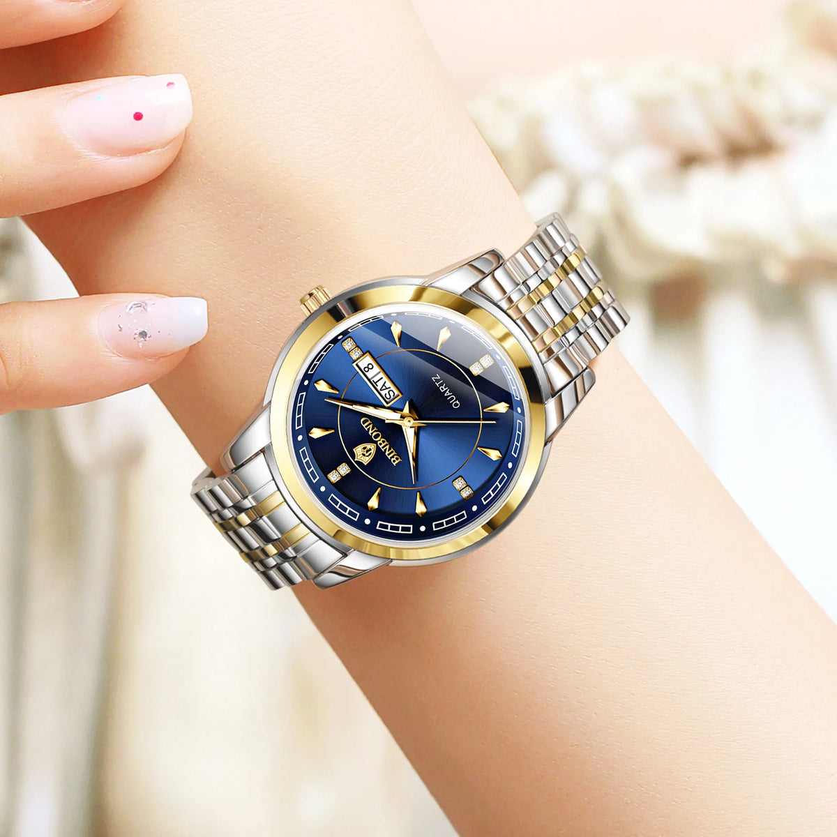 Relojes de cuarzo de lujo originales BINBOND para mujer – Modelo resistente al agua y luminiscente – Idea de regalo (estuche incluido)