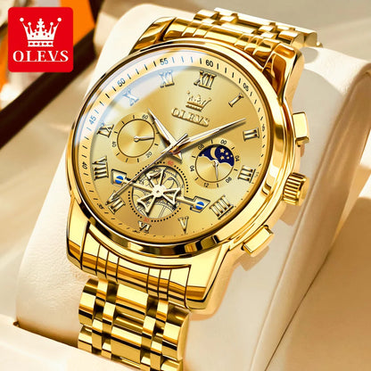 Montre pour homme OLEVS 2859 – Modèle classique et luxueux avec chiffres romains, multifonction, étanche, cadran luminescent, mouvement à quartz de haute qualité.