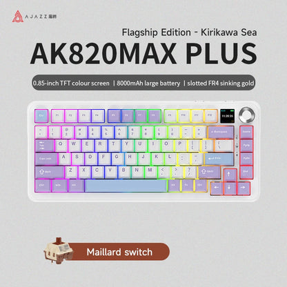 AJAZZ AK820 MAX PLUS Tri-mode TFT Screen Gaming Keyboard 8000mAH dual system hot swap FR4/PC Plate Volume Knob