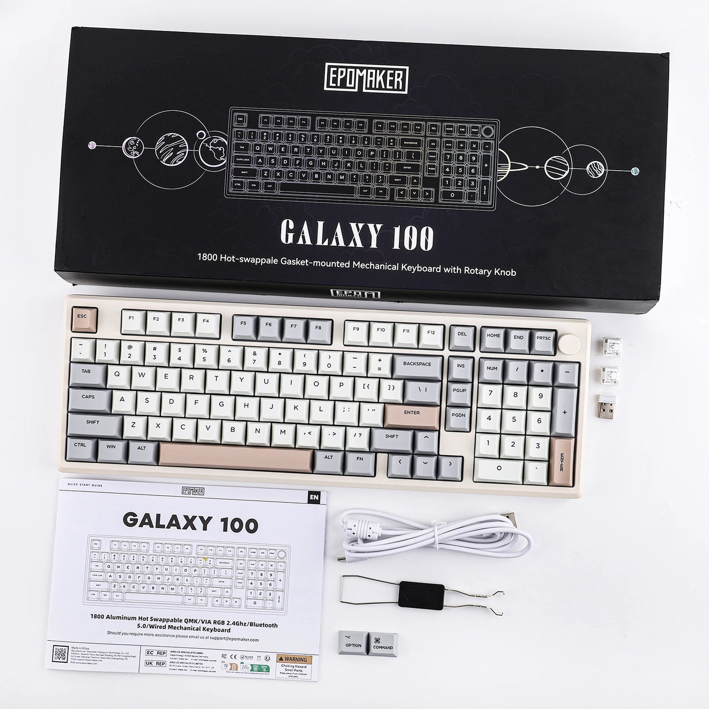 EPOMAKER Galaxy100 QMK/VIA 1800 ANSI Layout Aluminum Gasket Wired/BT5.0/2.4Ghz Mechanical Gaming Keyboard with 8000mAh Battery