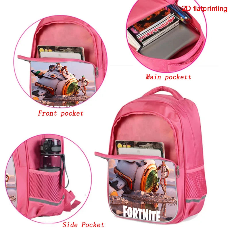 16" Fortnite Cartoon Red Backpack Unisex Dual Zipper Large Capacity School Bag Kids Bookbag Boys Girls Ages 5-8
