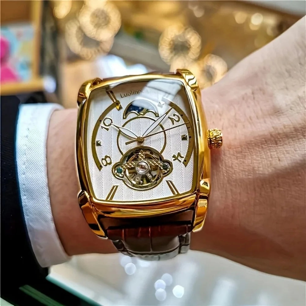 [Luxusní mechanické hodinky s tourbillonem] Lehké luxusní mechanické hodinky s tourbillonem pro muže – špičkový plně automatický model v módním „skeletovém“ stylu, ideální k profesionálnímu oblečení o