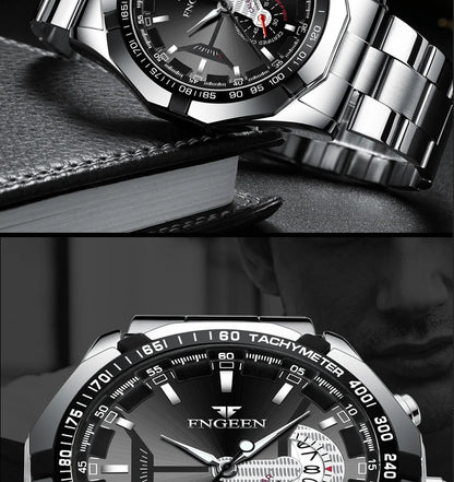 Reloj de pulsera para hombre, de estilo militar, informal o deportivo, de cuarzo, de una marca prestigiosa, totalmente de acero, resistente al agua