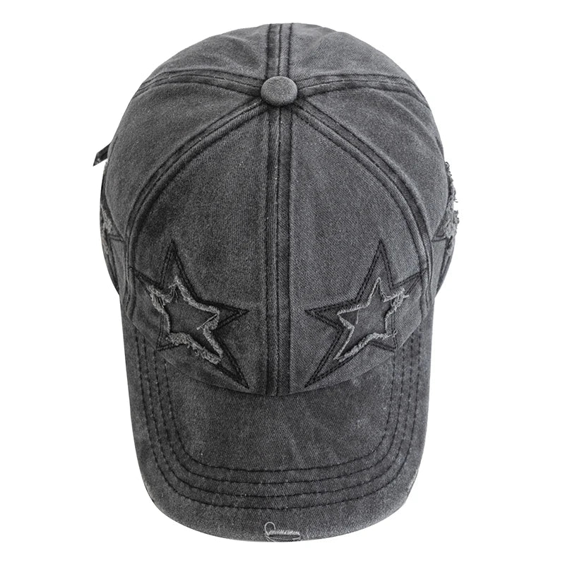 New Women's Five Pointed Star Design Washed Cotton Baseball Cap Fashion Street Dad Hat