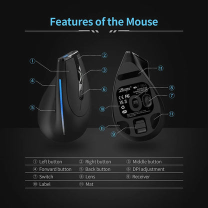 Jomaa 2.4G Wireless Vertical Mouse Rechargeable Ergonomic Mice Computer USB Gaming Mouse With 3 Adjustable DPI