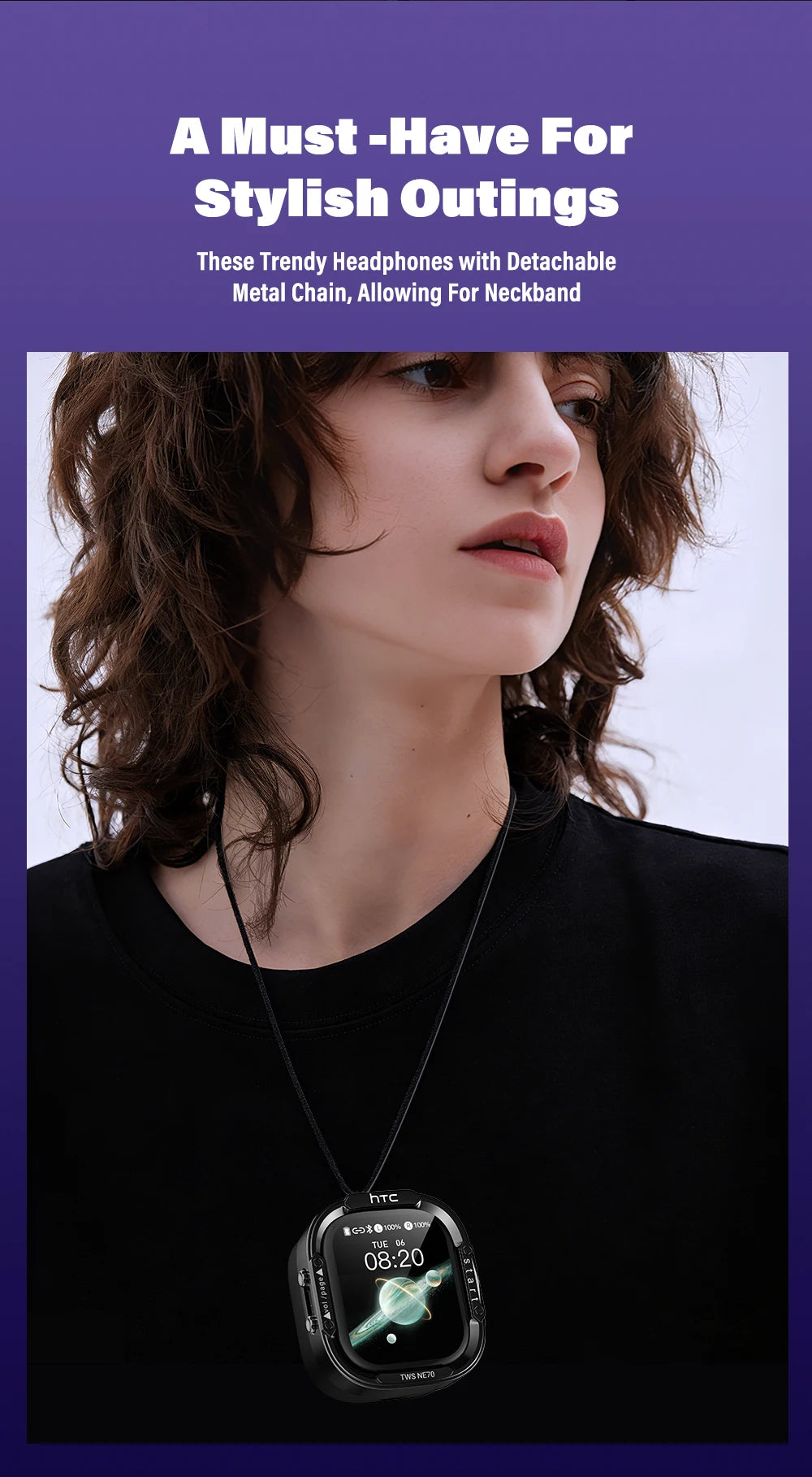 HTC NE70 Bluetooth Earphones Touch Screen TWS in-Ear Wireless Headphones AI Translator Noise Reduction Earbuds Game Heatset