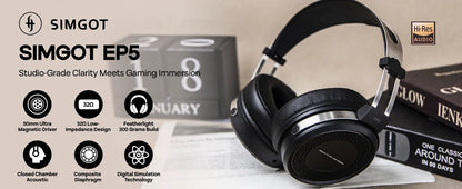 SIMGOT EP5 High-Performance 50mm Dynamic Driver Headphones with Low-Impedance, High-Sensitivity Design