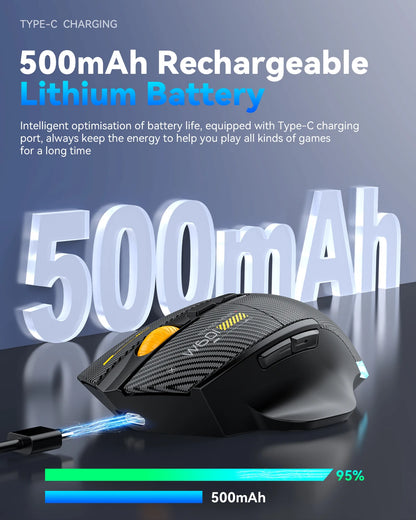 12800DPI 2.4G Wireless Bluetooth Wired Tri-mode Mouse Mute Button Macro Programming Carbon Fiber Gaming Mouse 500mAh 7 Keys