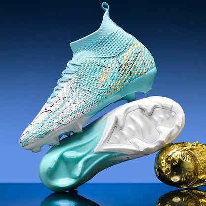 Nouvelles chaussures de football pour hommes, très vendues, chaussures de football à tige haute, crampons de futsal pour terrain en herbe, baskets d'intérieur de haute qualité, antidérapantes pour l'extérieur.