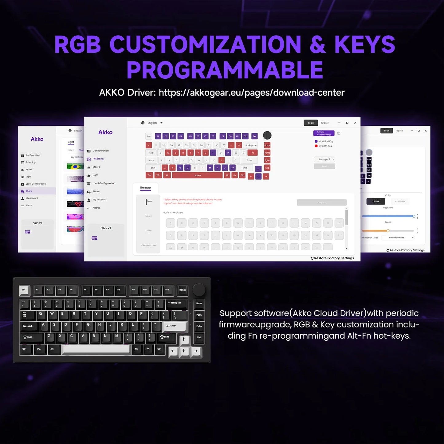Akko 5075 V3 75% Mechanical Keyboard 8000/10000mAh 2.4GHz Wireless/ Wired Type-C/BT 5.0 Hot Swap RGB Gasket for Gaming Typing