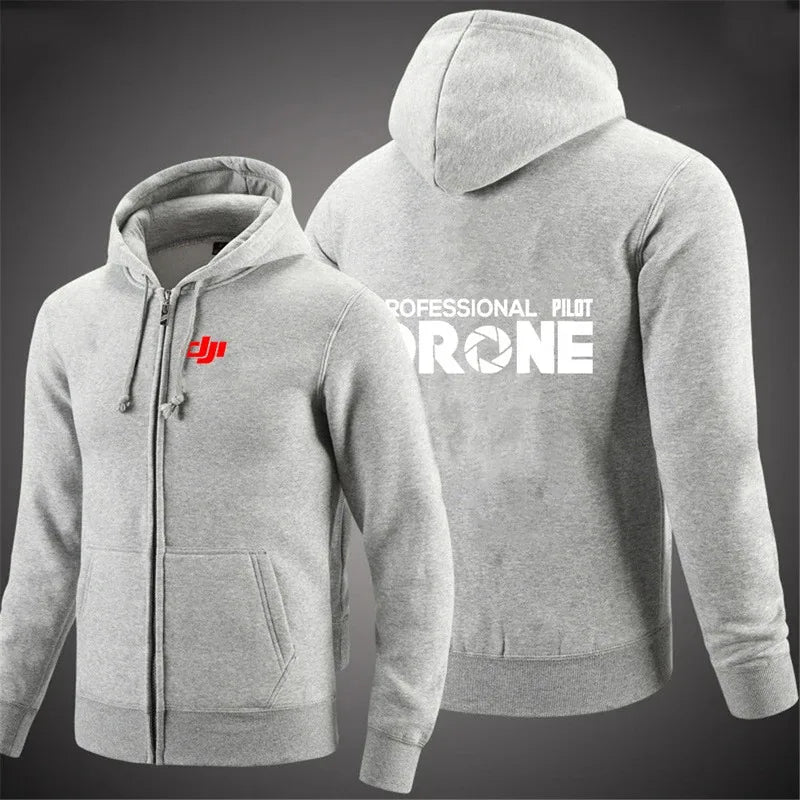 Dji Professional Pilot Drone Spring Autumn Casual Men's Solid Color Zipper Pullover Hoodie Coats Sportswear Fashion Long Sleeve