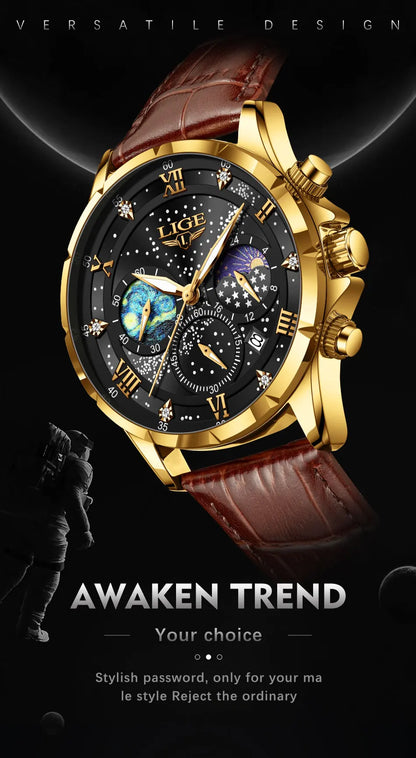 New LIGE Watches Mens Top Brand Luxury Casual Leather Quartz Men's Watch Business Clock Male Sports Waterproof Date Chronograph