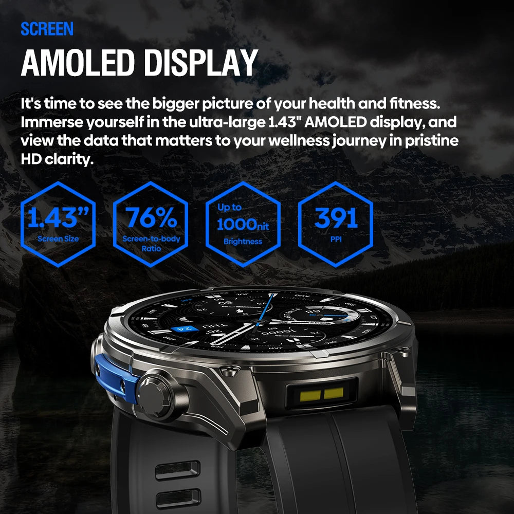 New Zeblaze VIBE 8 AMOLED Display Built-in Flashlight Smartwatch Sapphire Lens Make/Receive Calls HR/BP Monitoring Smart Watch