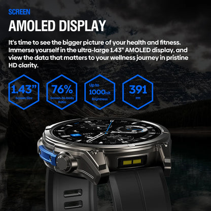 New Zeblaze VIBE 8 AMOLED Display Built-in Flashlight Smartwatch Sapphire Lens Make/Receive Calls HR/BP Monitoring Smart Watch
