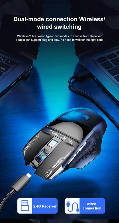 AULA SC550 Gaming Mouse 2.4G Wireless Macro Mouse RGB Backlight Ergonomic Design E-sports Mouse PC Accessories
