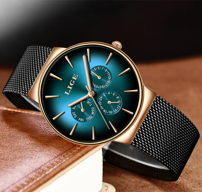 Reloj de mujer LIGE, elegante y a la última: estilo deportivo e informal, correa de malla, mecanismo de cuarzo, indicador de fecha y día, resistente al agua.