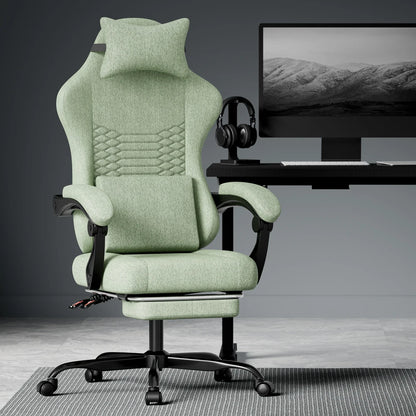 Gaming Chair Fabric Office Chair, Massage Gaming Chair with Headrest, Ergonomic Racing Gaming Seat with Footrest, for Relaxing
