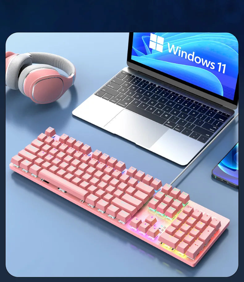 Wired Mechanical keyboard Gamer USB Keyboards gaming Backlit Musical 100% Computer 104 keys keyborad Ergonomic Pc key board