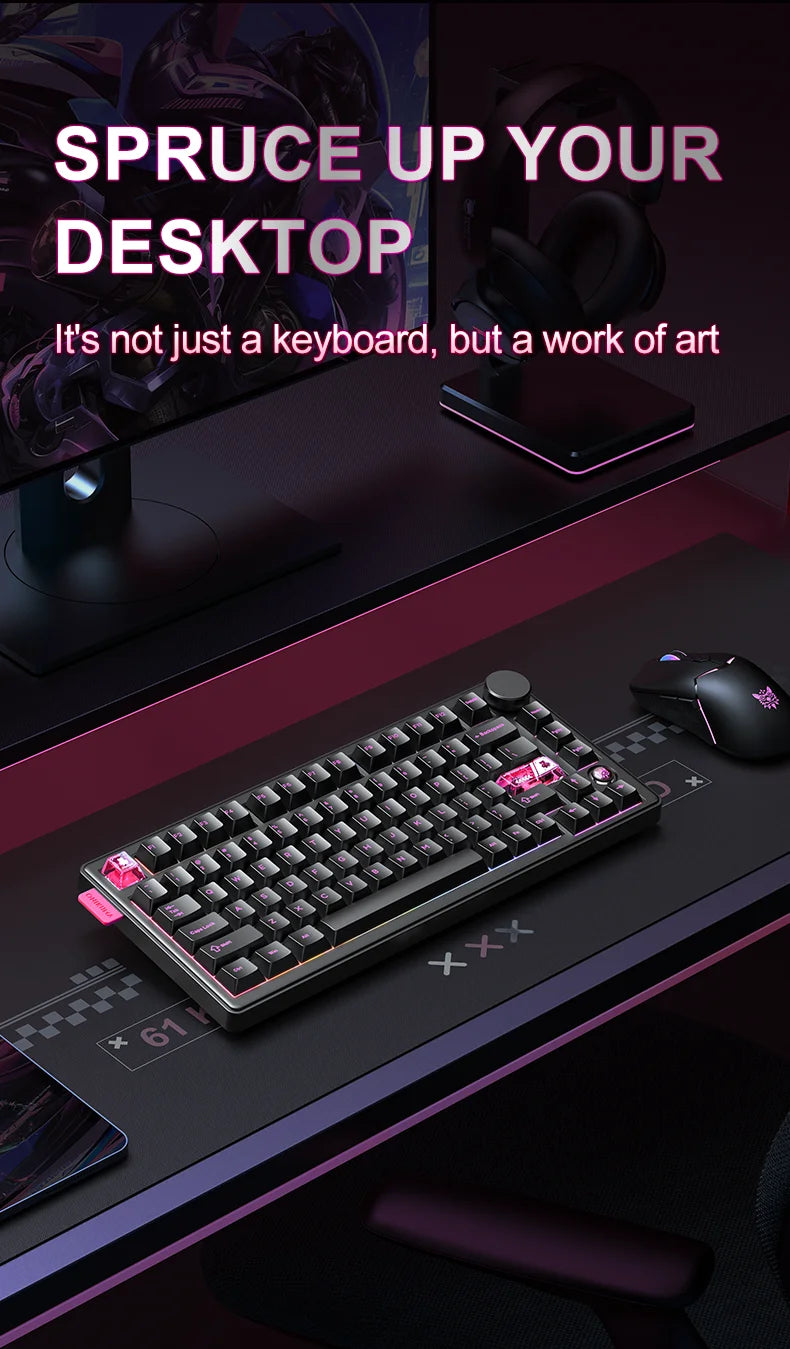 Onikuma 2025 New Mt706 Rgb Gaming Mechanical Keyboard 2.4g/ Wired/Bt, 81-Key Pbt Rgb Gaming Keyboard